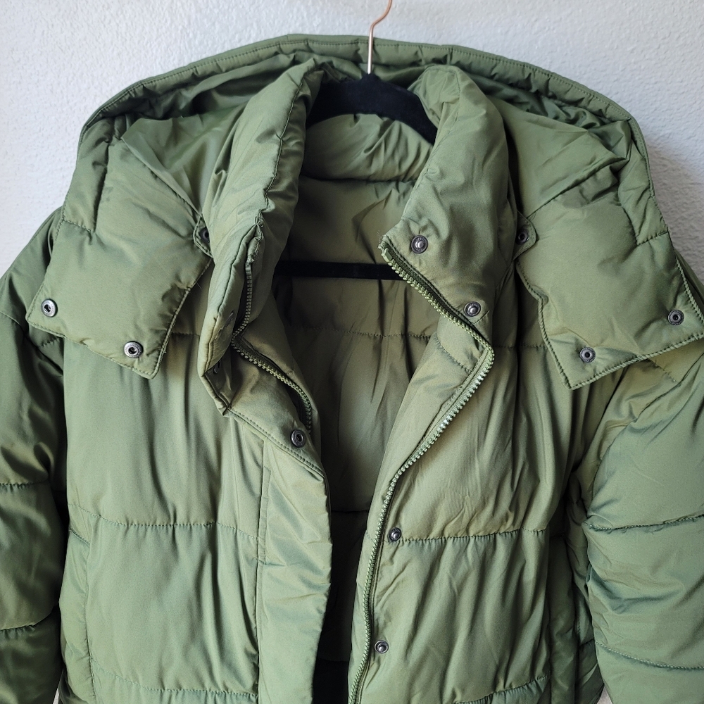 American Eagle The Big Puffy Reversible Hooded Coat Size Medium In Olive - Picture 6 of 14